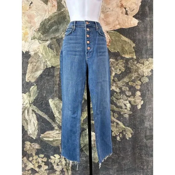 New Mother The Pixie DazzlerFrayStraight Jeans in Beginner's Luck Size 32